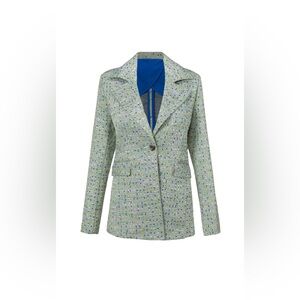 CAbi 6251 Presentation Blazer Womens Size XS Green Blue Geometric Workwear